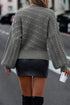 Mock Neck Lantern Sleeve Cable Knit Sweater